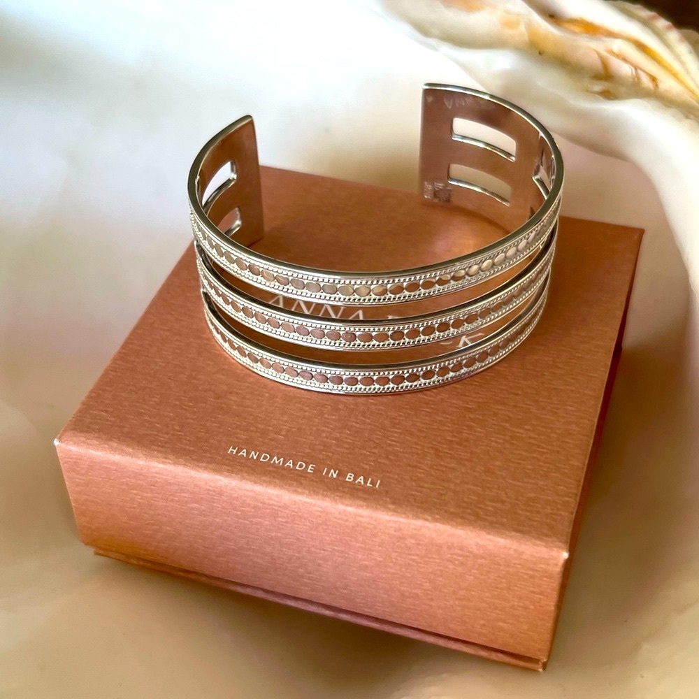 ANNA BECK Triple Bar Silver Cuff Bracelet - NIB - Picture 7 of 10